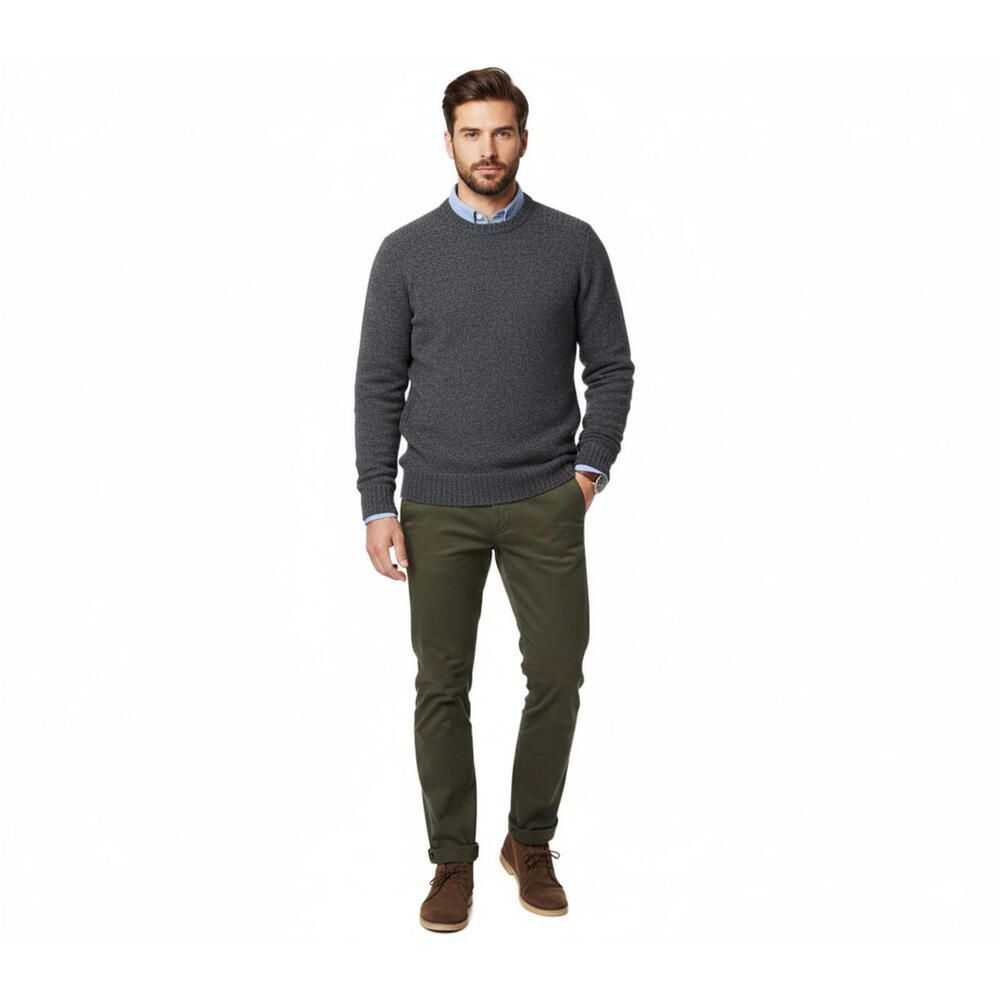 Fossil Fisherman Knit Sweater Grey Wool Textured Crewneck Men M